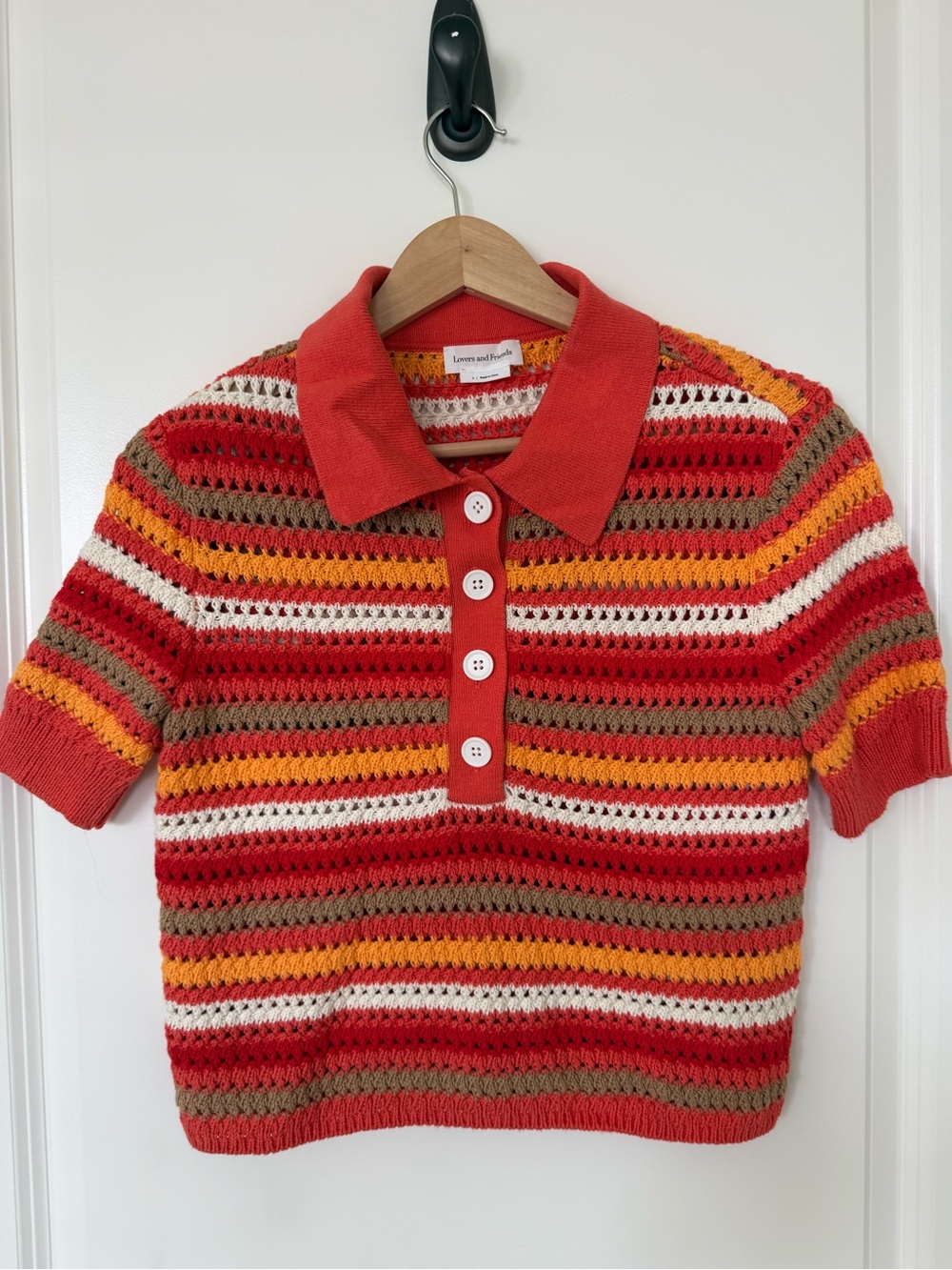 Lovers + Friends Red Multi-Stripe Collared Knit Polo